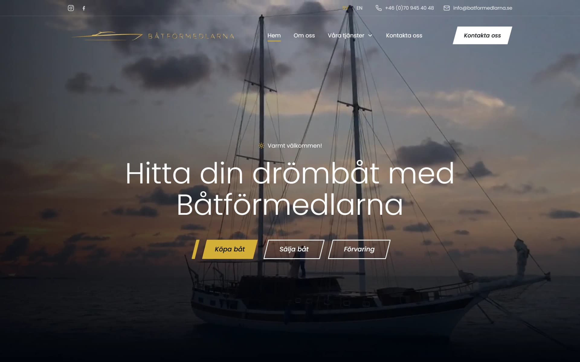 Båtförmedlarnas hemsida på datorn