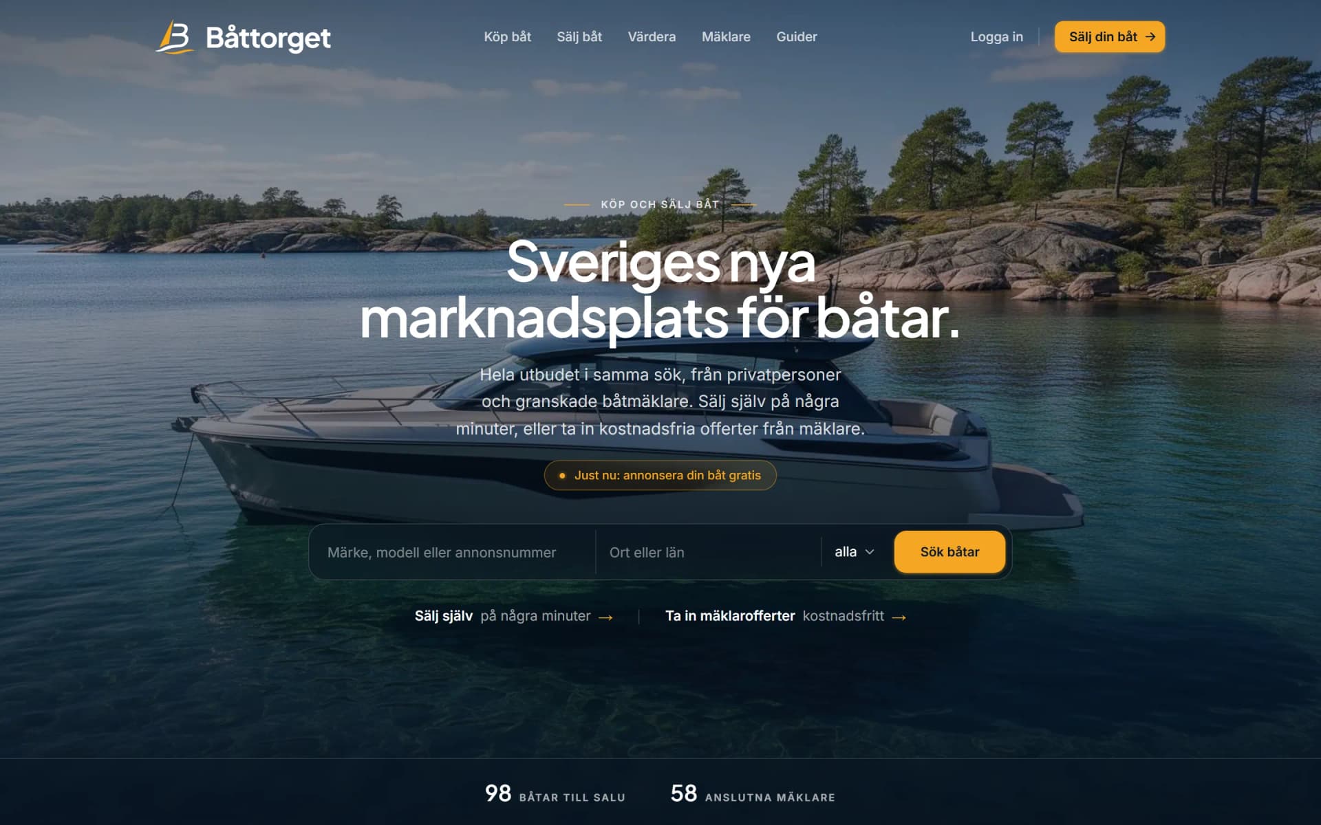 Båttorget, hemsida byggd av Elithan
