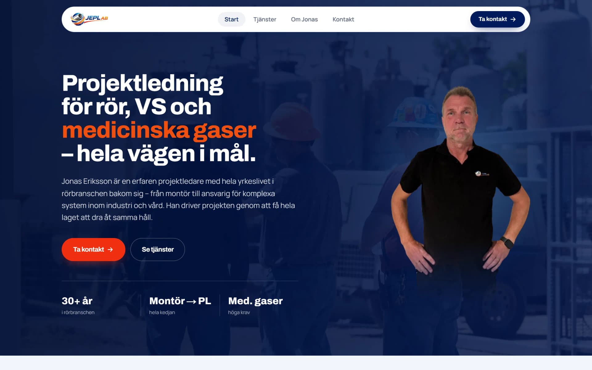 JEPL AB, hemsida byggd av Elithan