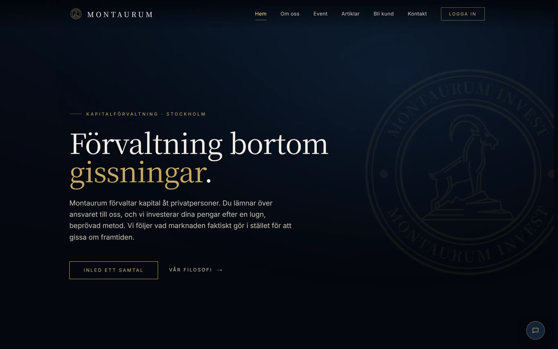 Montaurum Invest, hemsida byggd av Elithan