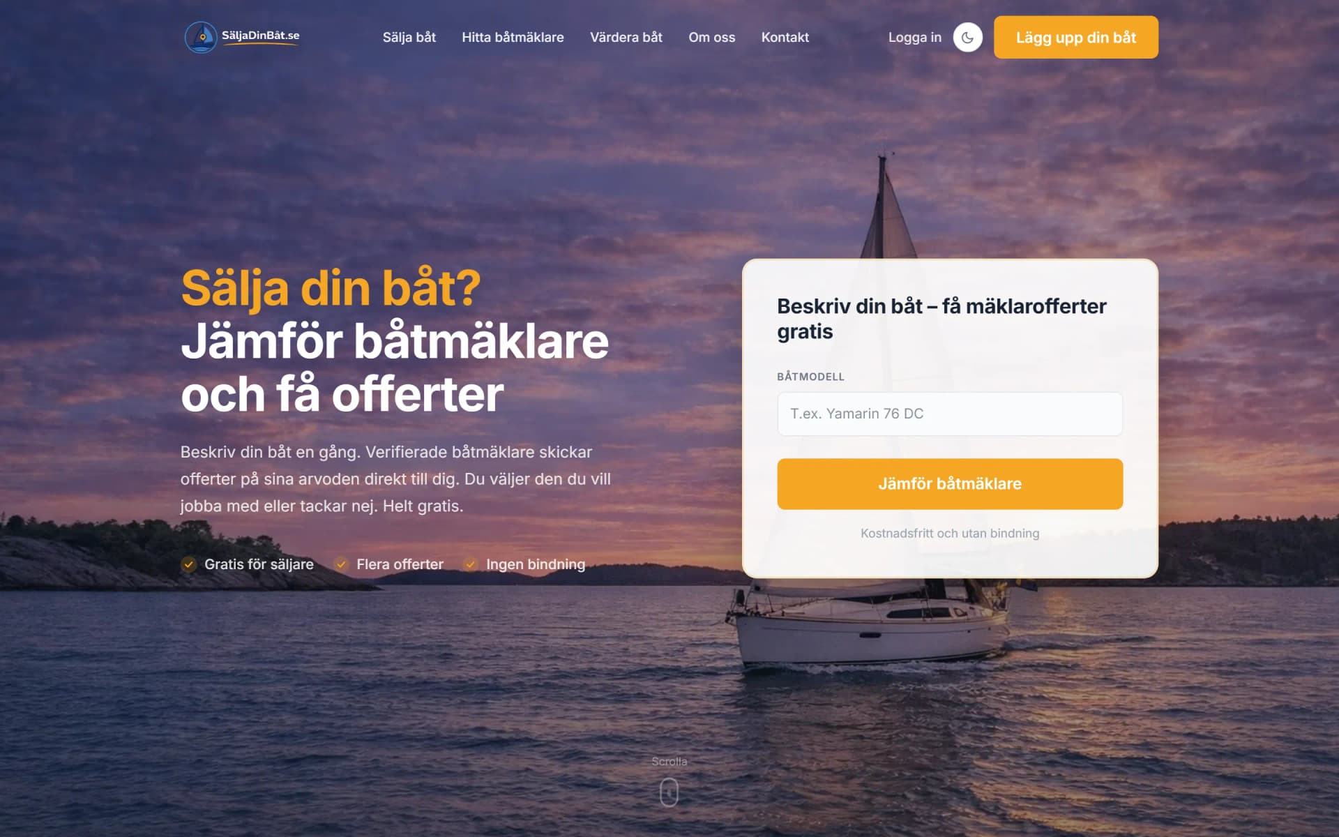 SäljaDinBåt.se — desktopvy