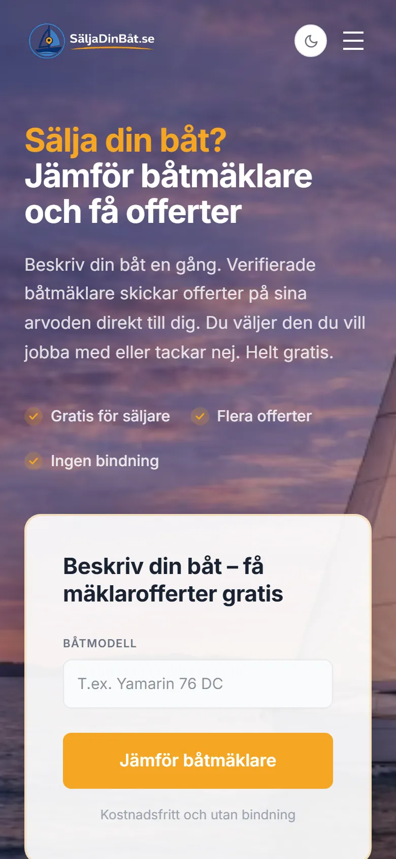 SäljaDinBåt.se — mobilvy